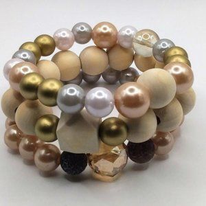 Natural Wood Chunky Bracelet Set-Large Wooden Bead Bracelet